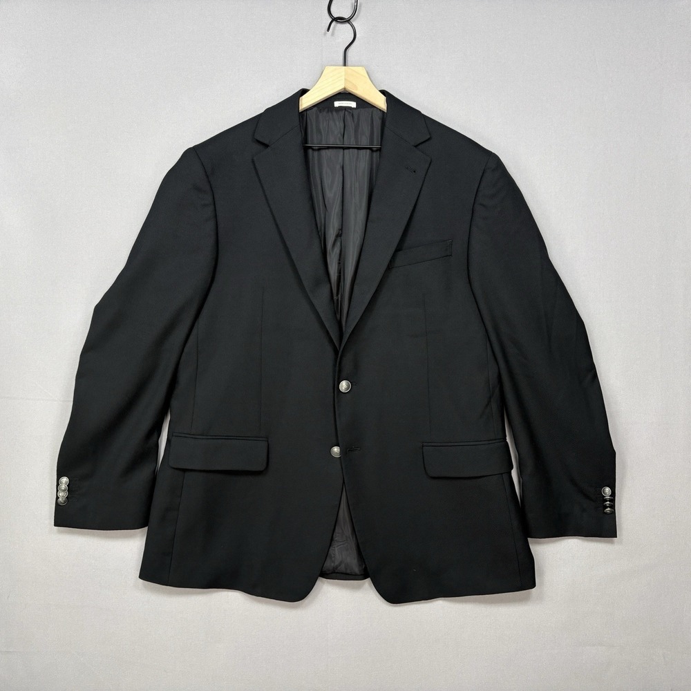 Joseph Abboud Heritage Sport Coat 44R Black Hopsack Super 110 Wool Reda Italian